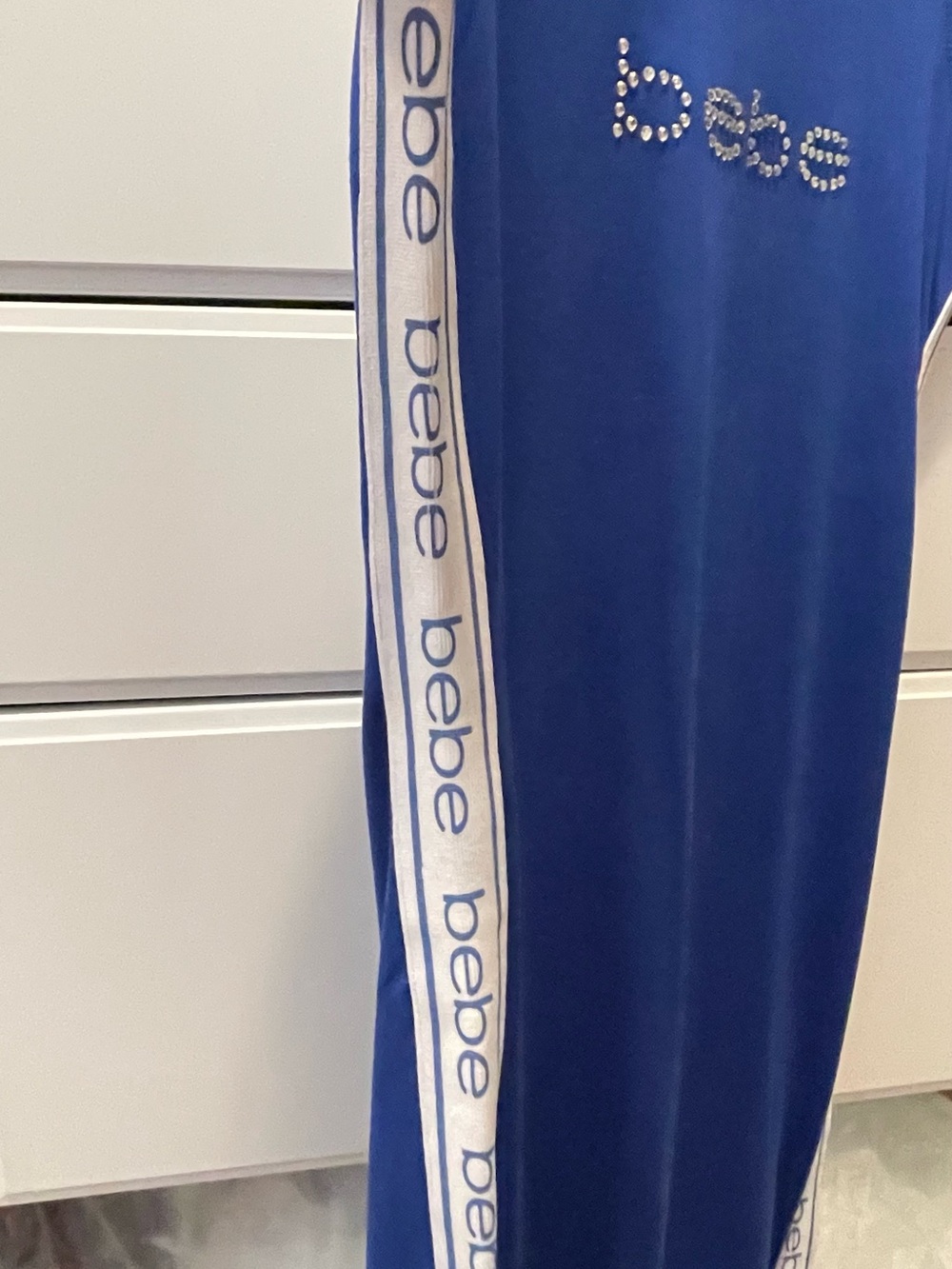 bebe Royal Blue Rhinestone Logo Sporty Mesh-Sleeve Dress - Picture 3 of 5